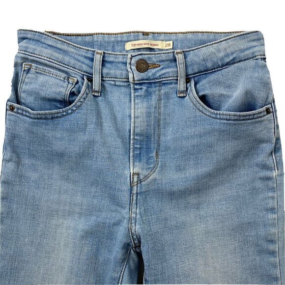 Levi's 721 Womens size 28 High Rise Skinny Stretch Denim Jeans Raw Hem Blue - Picture 3 of 14